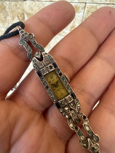 1920's Antique Rex Art deco watch Manaul Tank Bracelet Gemstones Decorative Rare - Picture 14 of 24
