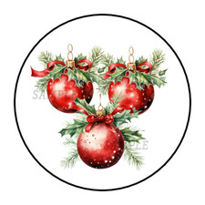 Christmas Ornament Cluster Stickers Labels Tags Seasonal Round Envelope Seals