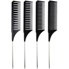 Salon Highlighting Combs Set - 4 Black Pin Tail Weaving Combs for Precise Foi...