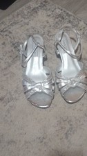 Touch Ups Silver Glitter Strappy Block Heel Sandals with Buckle for Women