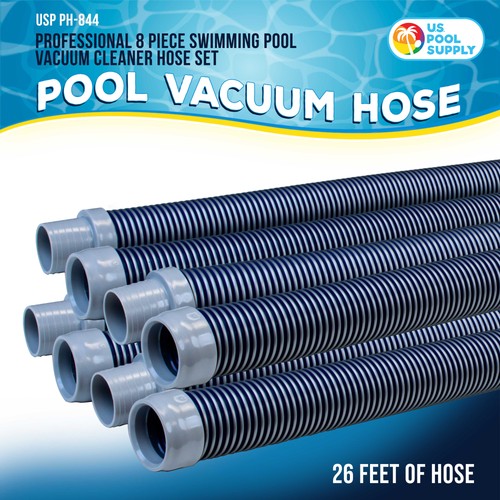 8 Piece Swimming Pool Vacuum Cleaner Hose Set, Blue & Gray 40" Flexible Sections - Picture 2 of 5