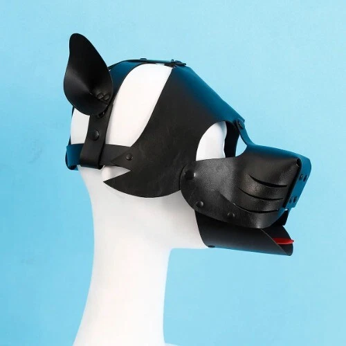 Máscara facial negra nariz levantada lengua roja desmontable cabeza de perro cubierta de ojos expuesta Foto 2 de 4