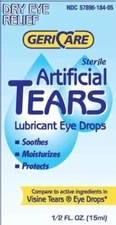 Gericare Artificial Tears Lubricant Eye Drops Dry Eye Relief 0.5 Oz Pack of 2