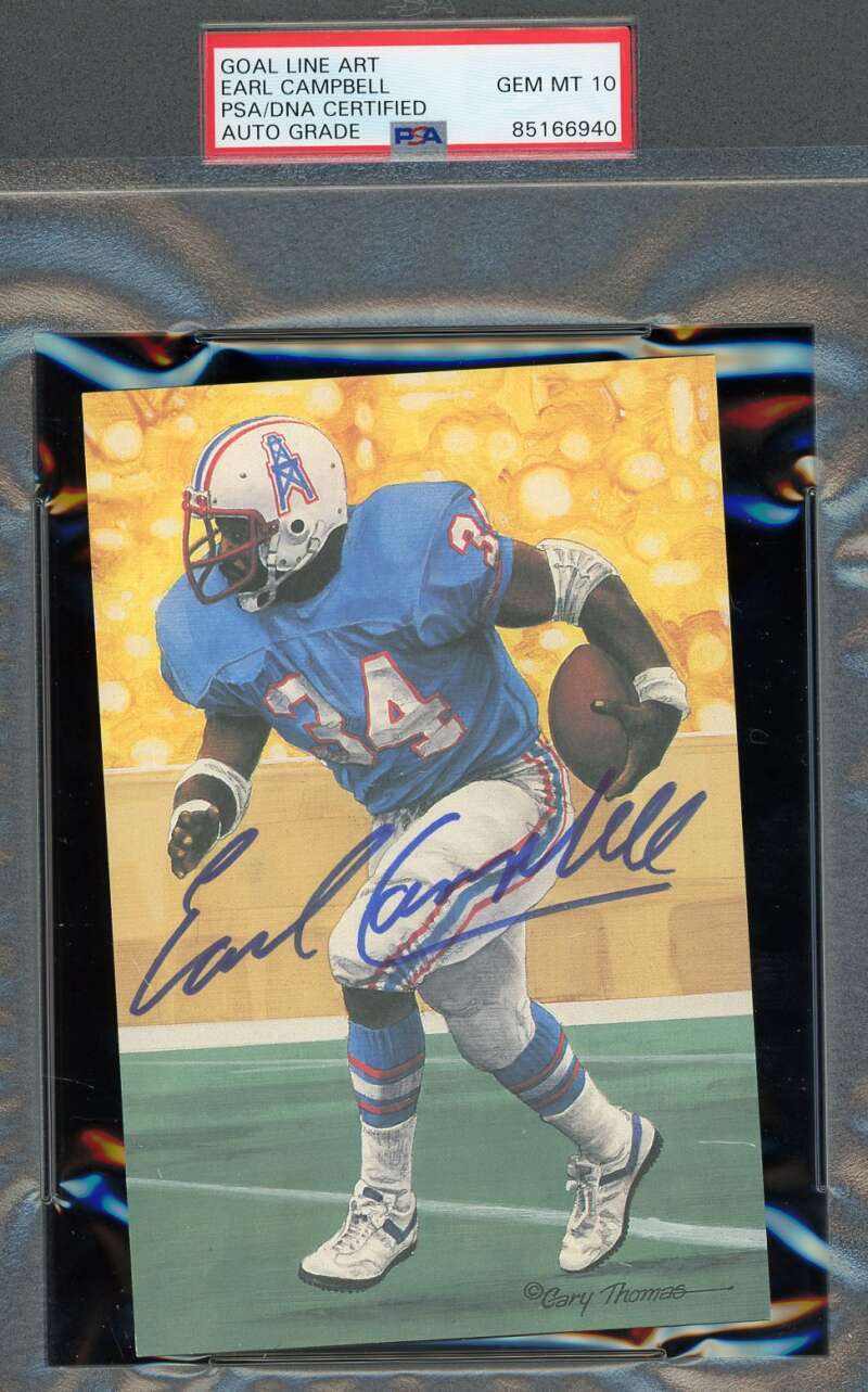 Earl Campbell Gem Mint 10 PSA DNA Signed Goal Line Art Card GLAC Autographed