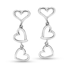 Triple Open Heart Connected Post Drop Sterling Silver Earrings