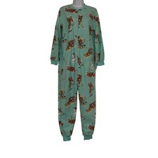 NWT Nick Nora Pajamas Womens M Monkey Soft Fleece Unionsuit One Piece Green