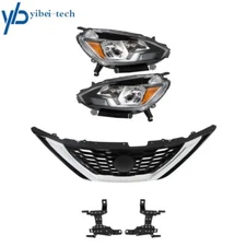 For 2016 2017 2018 Nissan Sentra Front Upper Grille+Pair Halogen Headlight