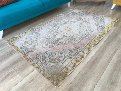 Pink rug,Turkish area rug, Oushak rug, Vintage rug, Living room rug, 4.2 x 7 ft - Picture 2 of 12