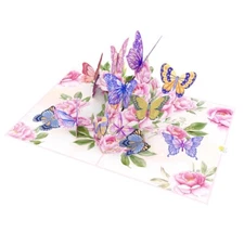 3D Pop Up Card Beautiful Butterfly Garden, Birthday, Easter, Get Well,  NEW!