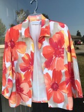Alfred Dunner Women's Lined Floral Blazer Open Front Orange Tan White Size 8