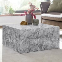 Finebuy Couchtisch Monobloc Weiß Marmor Optik 60 Cm Wohnzimmertisch Sofatisch