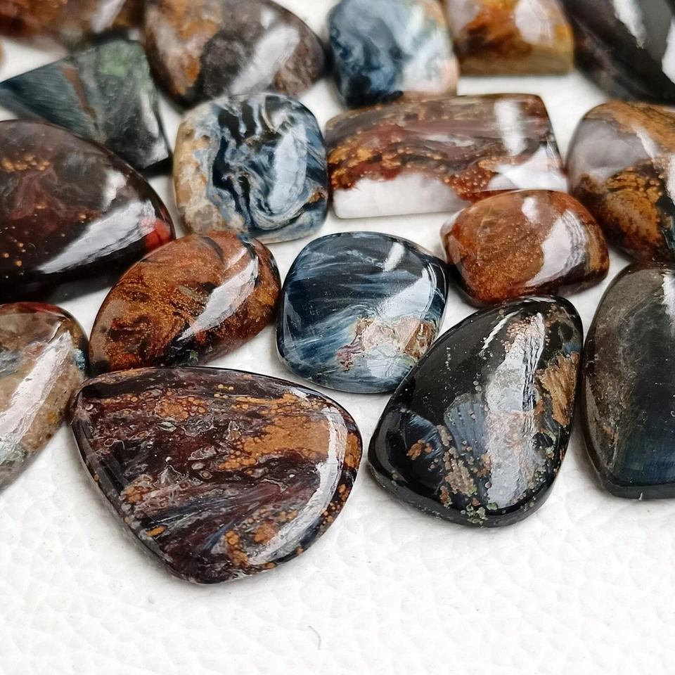 Lote de piedras preciosas sueltas cabujón ágata pietersita natural para hacer joyas 15-30 mm Foto 3 de 4