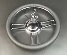 14" Chrome Billet Aluminum Steering Wheel Black wrap+ smooth Horn Button 9 Hole