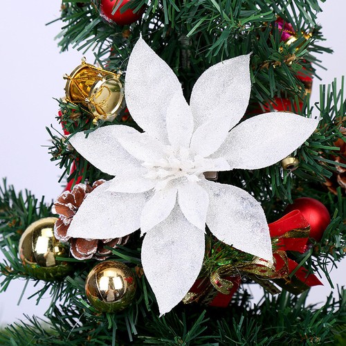 10X Large Poinsettia Glitter Flower Christmas Tree Hanging Party Xmas