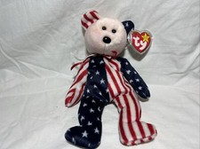 TY Beanie Baby Spangle Bear 1999 Plush US Flag Stuffed Animal. Hard Case Tag.