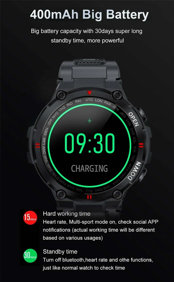 Smart Watch Rugged Military Outdoor Sports Heart Rate Fitness Tracker BT Call UK - Image 3 of 4