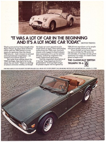 11/71 (1972?) Triumph TR-6 Roadster, Very Snazzy USA Issue Magazine Ad