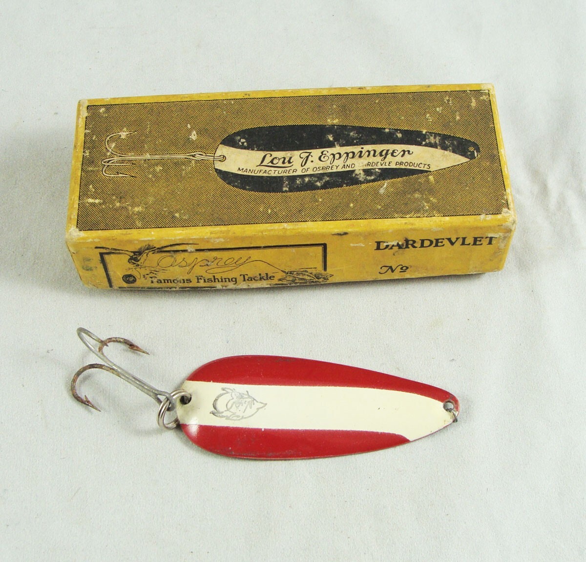 Old Vintage EPPINGER DARDEVLET Spoon Lure + Box Red and White