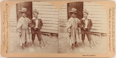 USA Kinder Afro-Amerikaner Spiel ''Mein Angeline'' 1898 Foto Stereo Vintage