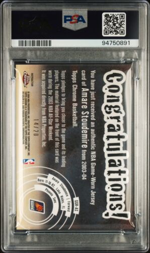 2003 Topps Chrome REFRACTOR SP Amare Stoudemire /25 Gametime Gear PSA 10 POP 1/1 - Picture 2 of 4