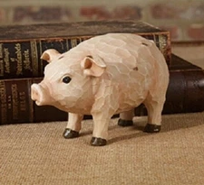 NEW Primitive PIG Farmstead Animal Figurine Vintage Style Resin Carved 6" x 3.5"