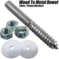 M6 WOOD TO METAL DOWELS HANGER BOLTS THREADED FURNITURE SCREWS + WASHERS / NUTS