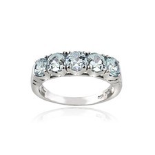 925 Sterling Silver 1.25 Ct Aquamarine Half Eternity Band Ring