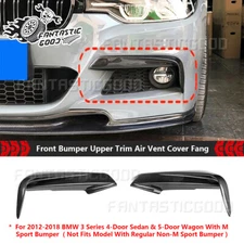 For BMW 2012-18 F30 F31 Carbon Look Front Bumper Upper Trim Air Vent Covers Fang