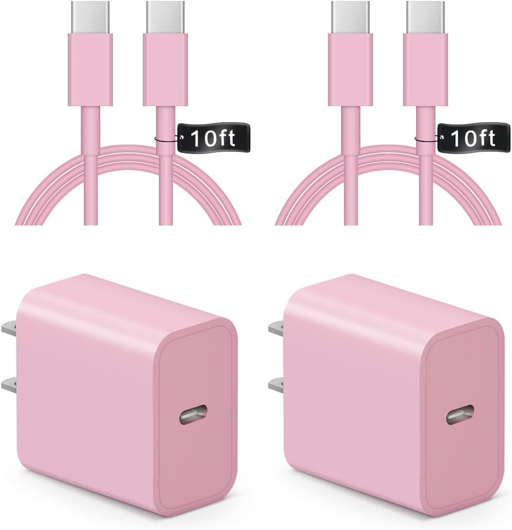 Iphone 16 15 Charger Fast Charging 10Ft - 2 Pack 20W USB C Wall Charger Block an