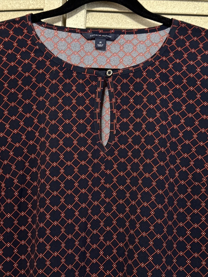 Blusa Tommy Hilfiger para mujer roja y azul oscuro manga 3/4 ojo de cerradura cintura caída M Foto 3 de 4