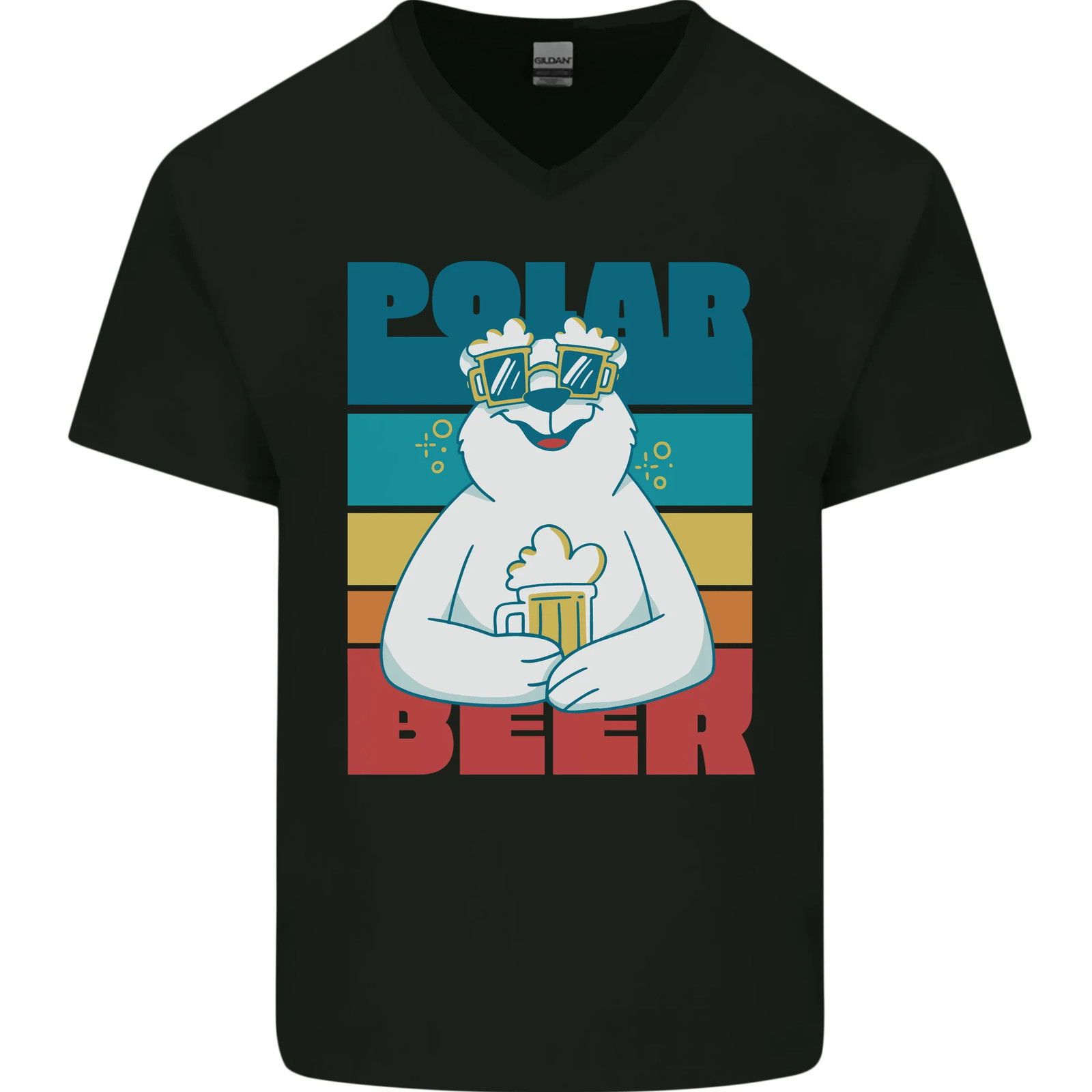 Polar Beer Funny Bear Alcohol Play on Words Mens V-Neck Cotton T-Shirt
