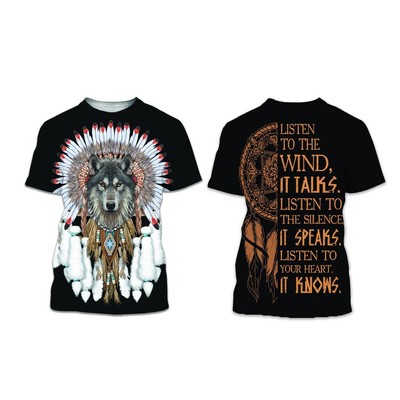 Wolf With Feather Headdress T-shirt S-5XL