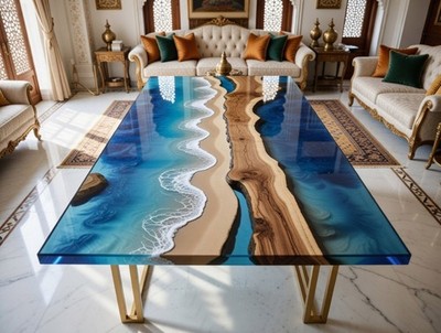 Live Edge Wood & Epoxy Dining Table   Modern Rustic River Table for Home Decor
