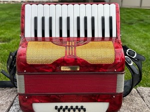 Vintage Italian 12 Bass 25 Key Red Pearloid 1950s/60s Style Accordion With Case.