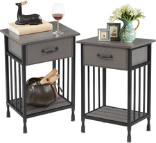VECELO Nightstands Set of 2, Industrial Side Table/End 2 2 sets, Hemp Gray