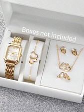 Watch Gift Set for Women Ladies Golden Rhinestone 6 Pieces Jewellery Mothers Day