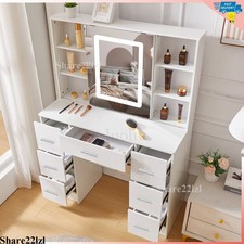 Vanity Set with LED Lighted Mirror Makeup Dressing Table Dresser Desk 7 Drawers