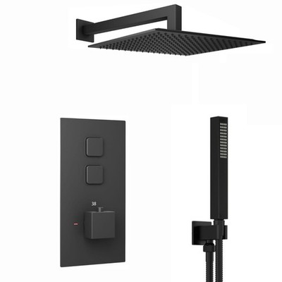 Slim Duschhandset Set Milan Eckig Thermostat Wandmontage Schwarz ENKI SH0060