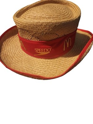 Atlas Panama Hat Mens Large Beige Straw Speedo McDonalds Wide Brim Beach Sports