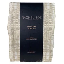 New Rachel Zoe Gold Beige King Duvet Cover Set 106x92” 3PC