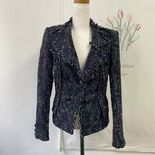 ITMISHYA Unbalanced Collar Tweed Short Jacket, Navy, Size 44-55