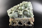 S3357: XF Japanese Stone jade/jewels Vegetables STATUE sculpture Ornament w/tray