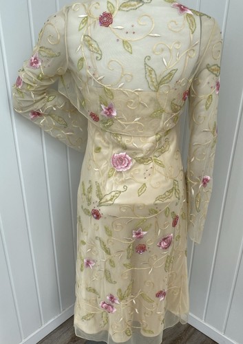 Libra Pale Gold Embellished Dress & Matching Bolero Mother Of The Bride Size 10 - Picture 14 of 24