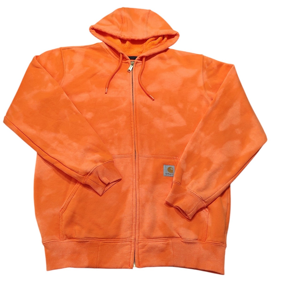 Carhartt Mens Tag S Orange Hoodie Sweatshirt Full Zip Acid