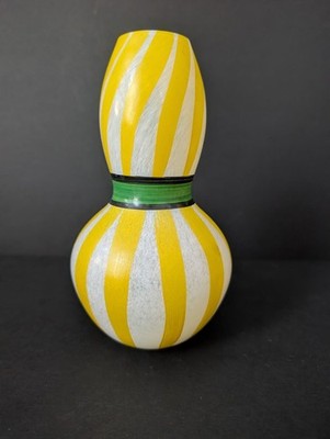 Kosta Boda Yellow & White Ribbon Vase by Ulrica Hydman-Vallien 7.5