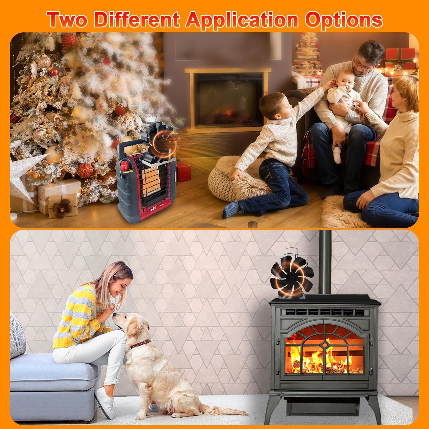 Tomersun Wood Stove Fan 8 Blades Heat Powered, Fireplace Full Medium, Balck 