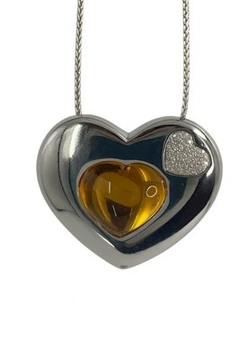 CHOPARD 18K White Gold Large Heart Citrine 7.10 CTPendant- Diam Accents:0.17CTW