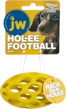 JW Pet Hol-ee Football Dog Toy Puzzle Ball, Natural Rubber, Mini (5.25 Inch Leng