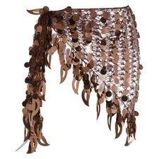Belly Dance Hip Scarf Sequin Mesh Triangle Wrap Skirts Brown