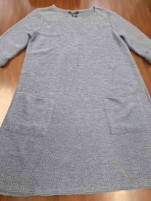Robert Louis Gray Textured Knit Sweater Dress S Long Sleeve Tunic Cozy